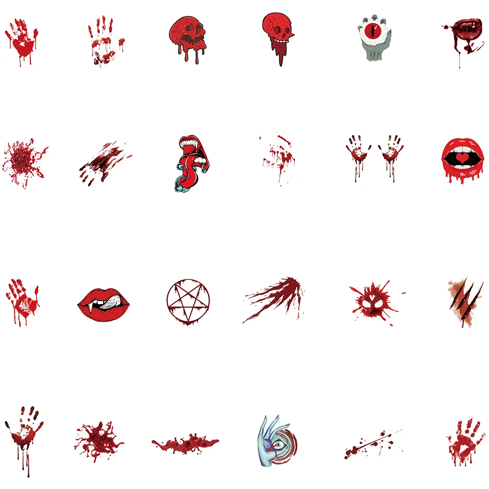 50pcs Whimsy Red Horror Blood Palm Print Stickers DIY Luggage Laptop Bicycle Skateboard Waterproof PVC Graffiti Kid\'s Stickers