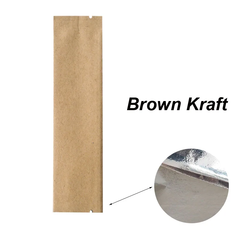 100pcs Tear Notch Thick Kraft Paper Open Top Pouches Small Heat Sealing Aluminum Foil Coffee Powder Liquid Food Package Bags