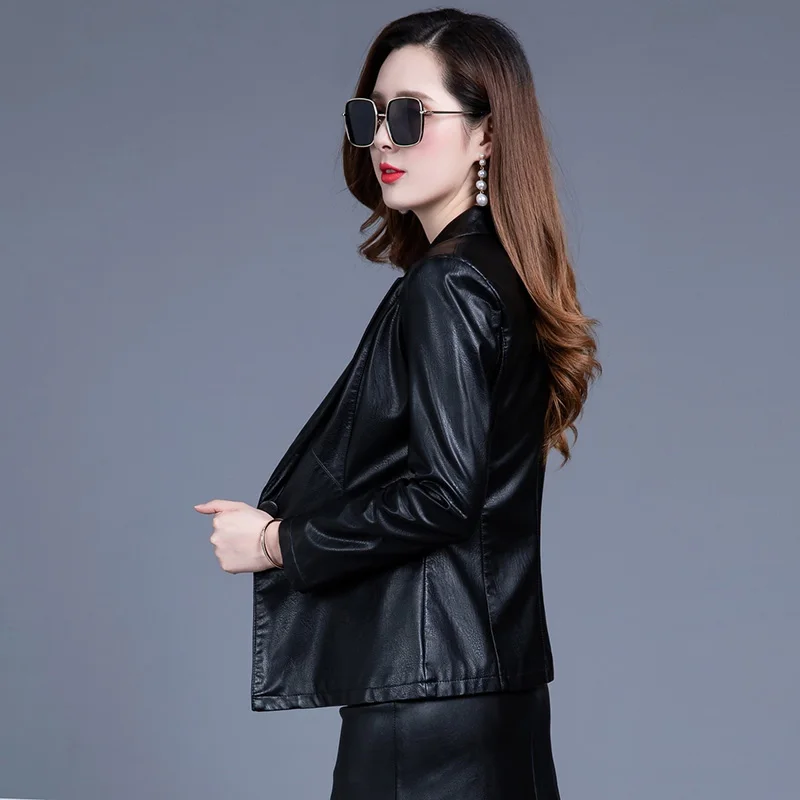 ladies Spring new pu leather jacket short small coat fashion mother autumn suit young and middle-aged women tops locomotive