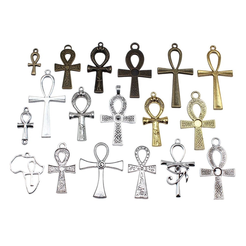 10pcs Charms Ancient Egypt Ankh Life Symbol Cross Pendants DIY Crafts Making Findings Tibetan Life Key Ankh Cross Charms