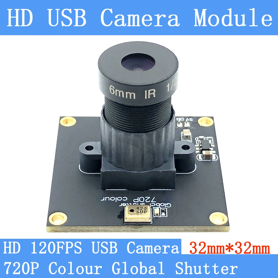 120FPS MJPEG  USB Camera Module Colour Global Shutter High Speed OTG UVC Linux USB 720P Mini CCTV Audio Support/3MP 6mm