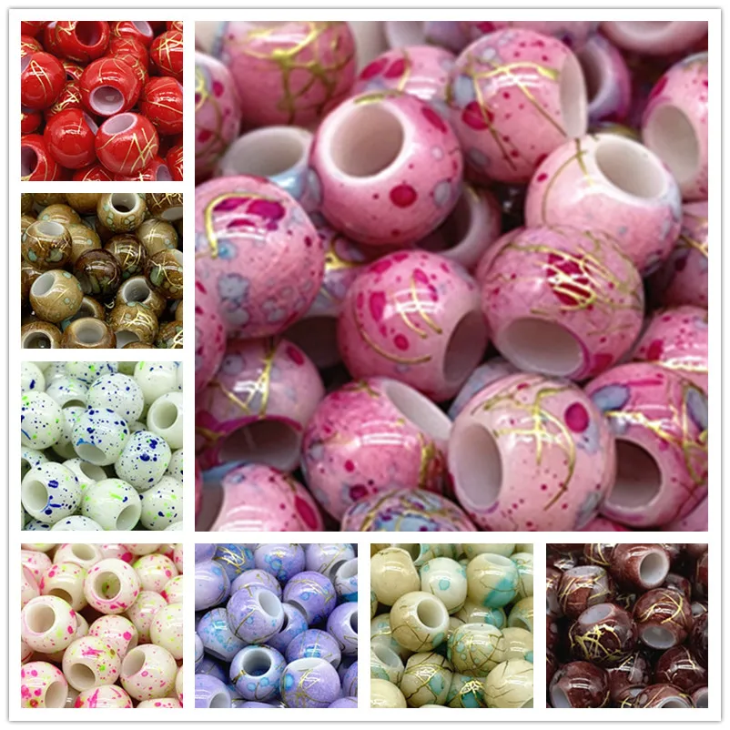 50pcs 10mm Big Hole Beads Bucket  Acrylic Loose Bead for Jewelry Making Bracelet Necklace DIY