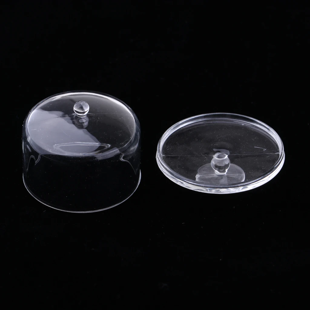 1 Piece Miniature Dollhouse Acrylic Clear Cake Display Plate Stand Fruit Snack Tray with Lid Cover Dolls House Kitchen Tableware