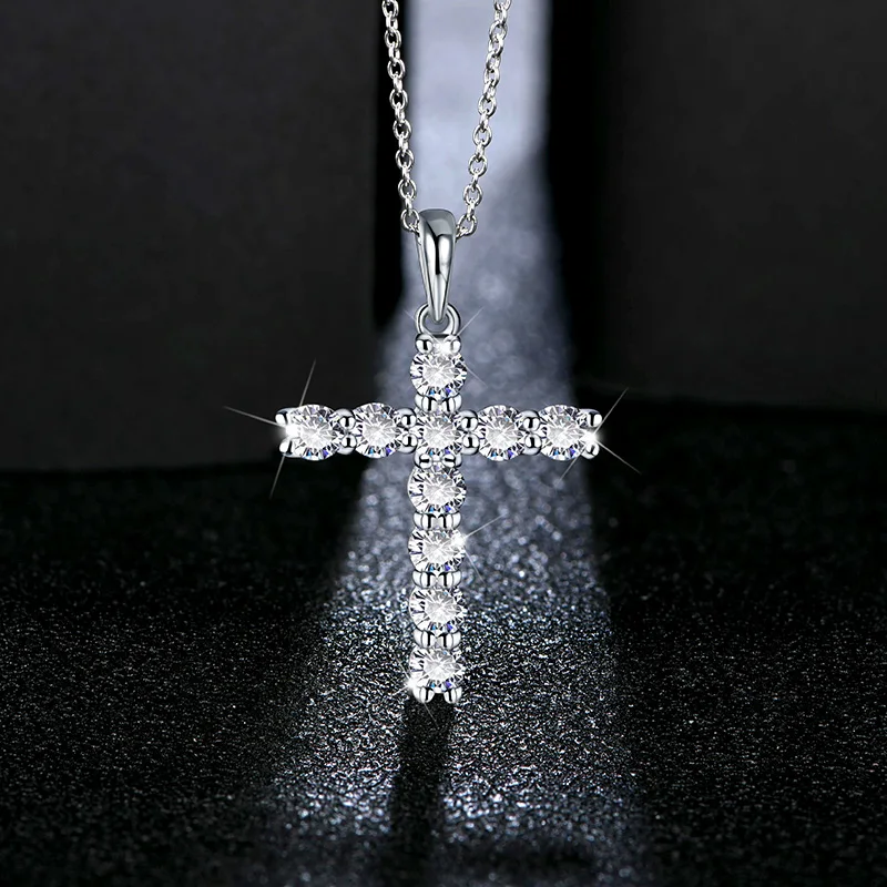 Attagems Handmade Cross Pendant Moissanite Solid Sterling 925 Silver Necklace For Women Luxury Jewelry for Engagement Christmas