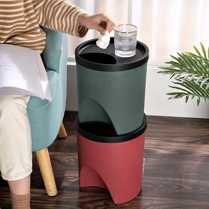 Multi-Functional Stackable Classification Trash Bins With Cover, Kitchen Wet Waste Bins Home Office Rubbish Container Trash Can