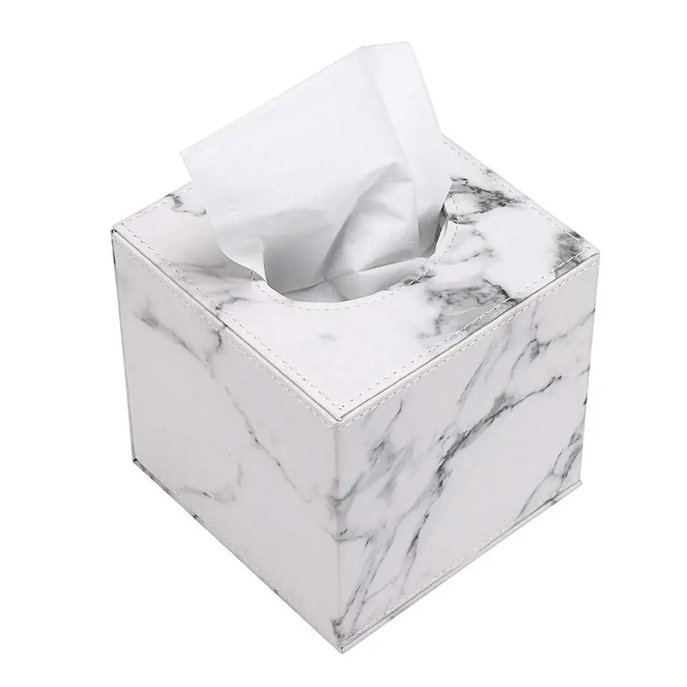 Marble Leather Tissue Box Holder Napkin Holder Pumping Paper Case Dispenser Facial Cover Magnetic Bottom For Home Office Car