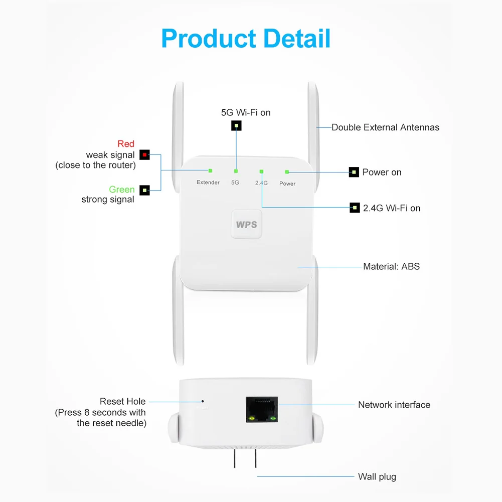 2.4 5G Dual Band Wireless Extender Repeater 1200M WiFi Booster Amplifier UK EU Plug Antenna Signal Booster Access Point