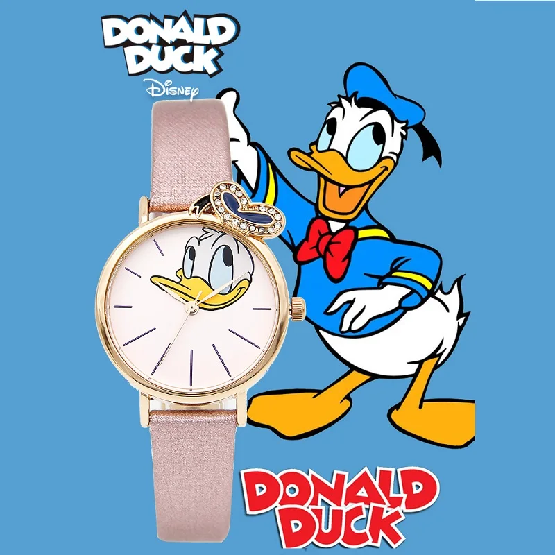 Disney Official Donald Duck Cartoon Lady Woman Fashion Casual Quartz Wristwatch Dazzeling Bling Rhinstone Cute Clock Waterproof