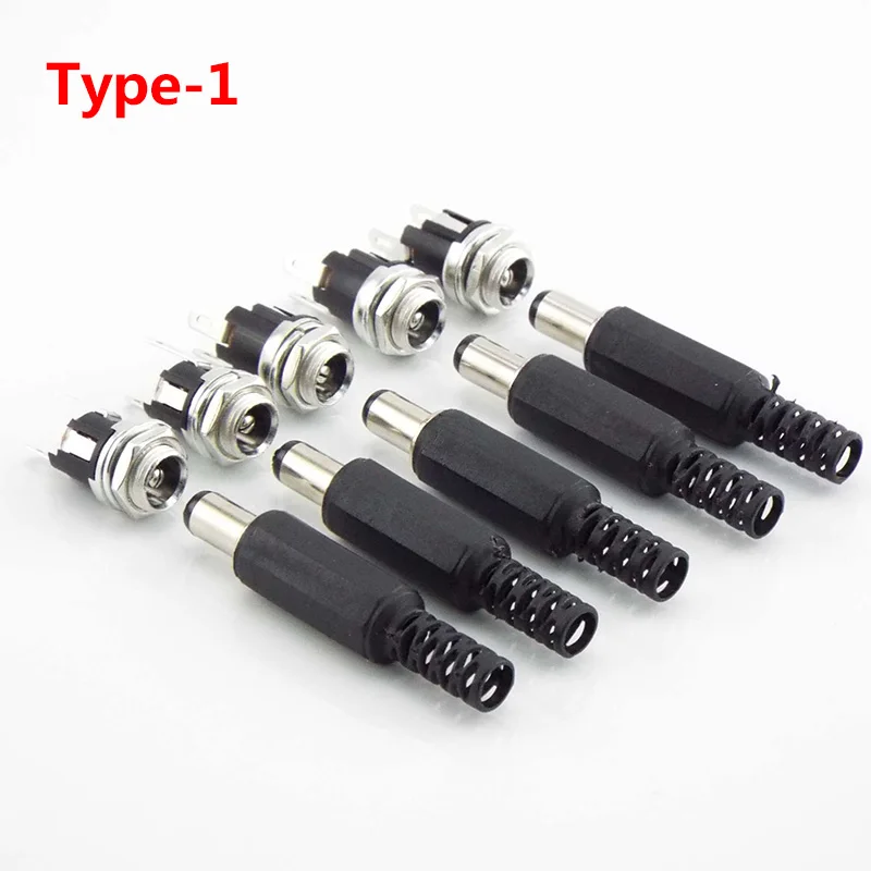 5Pairs 5.5 x 2.1 mm DC Power Socket Female Jack Screw Nut Panel Mount Connector Adapter 12V Plastic Male Plug for CCTV LED Strip