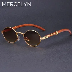 Round Vintage Steampunk Sunglasses for Women Luxury Brand Wood Fashion Glasses Shades