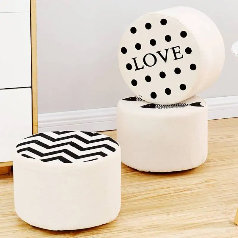 

барный стул Dining Chair Детская мебель Children's Small Stool Cloth Art Round Seat Cartoon Solid Wood Stools Of Solids Color