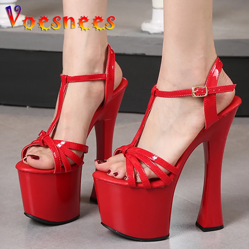 18CM Super High Heels Chunky Heel Summer New Buckle Strap Platform Sexy Party Women Shoes Nightclub Stripper Walk Show Sandals