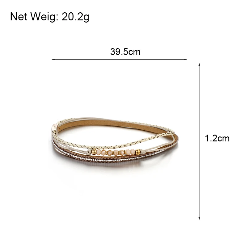 Amorcome Boho Ethnic Long Braided Double Wrap Bracelet Rhinestone Crystal Beads Women Men Leather Layered Bracelet Party Jewelry