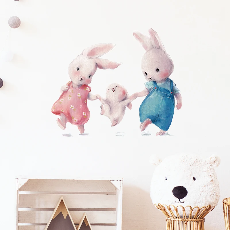 Rabbit Happy Family Wall Stickers for Kids Room Children\'s Room Baby Nursery Room Wall Decals Home Decor Living Room Wall Art