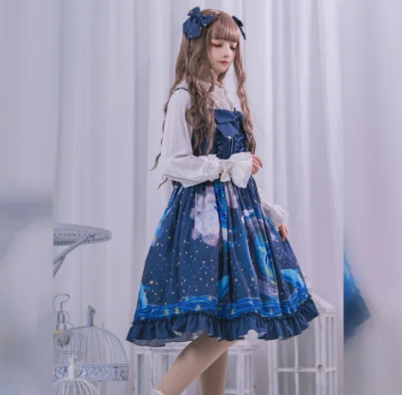 Ngọt Ngào Công Chúa Lolita Đầm Vintage Phối Ren Nơ Dễ Thương In Victoria Đầm Kawaii Cô Gái Gothic Lolita Jsk Loli Cosplay