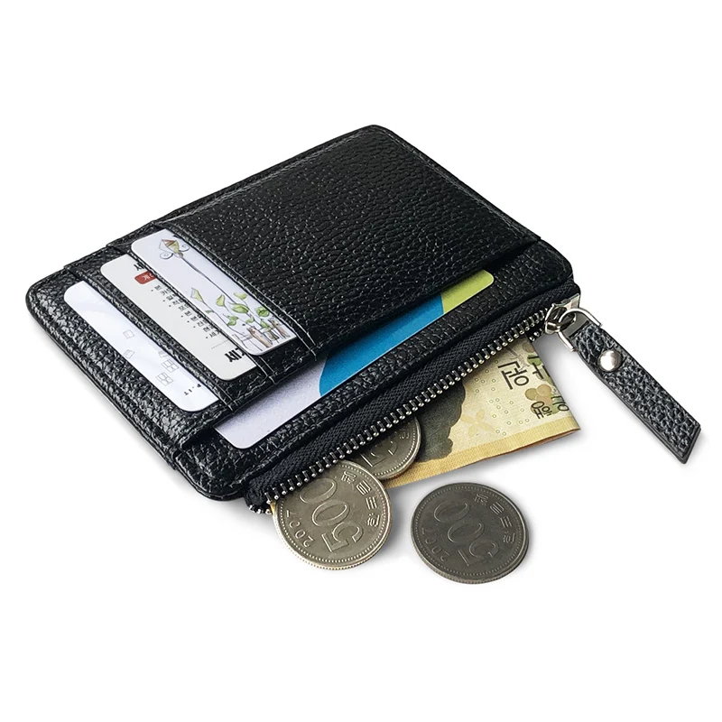 Men Wallet Solid Color Textured PU Zipper Card Holder Mini Coin Purse XIN-Shipping