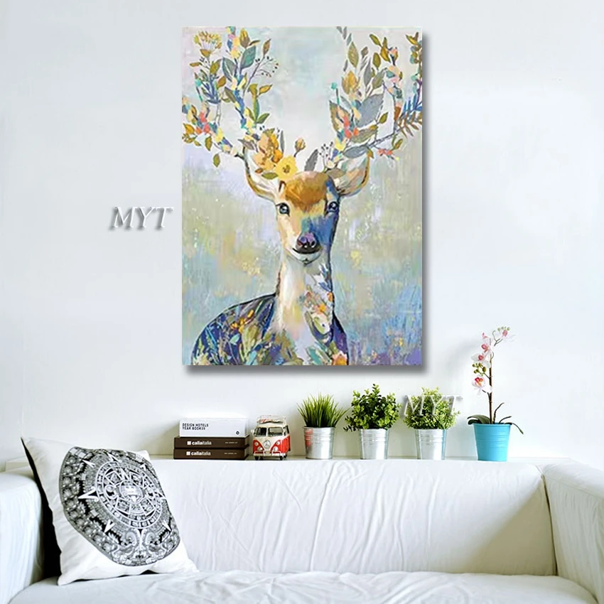 Children Room Wall Decor Abstract Deer Head Oil Painting Wall Art Picture Unframed Hot Selling Animal Wall Canvas Artwork