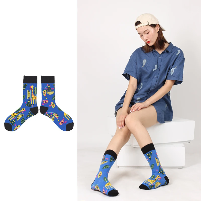 PEONFLY Sale cute animal bunny bird tiger ladybird cartoon Art Men Women Funny Socks Casual Harajuku Skateboard socks