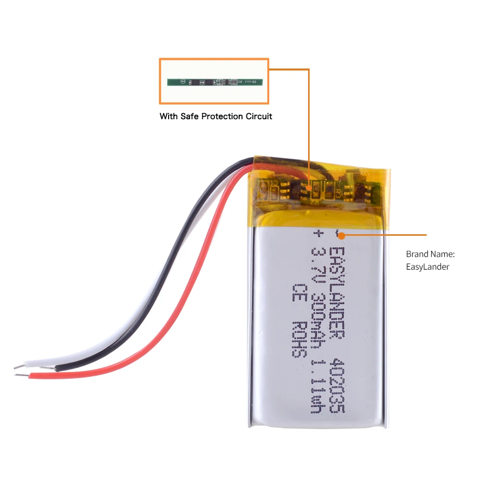 3 line Good Qulity 3.7V 300mAH 402035 Polymer lithium ion / Li-ion battery for TOY GPS,mp3 mp4 player automatic video recorder