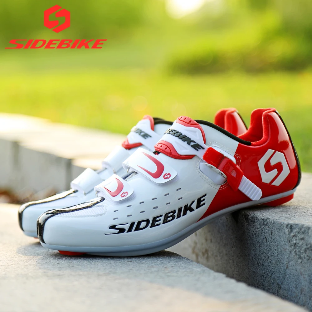 SIDE BIKE 自転車用シューズ ホワイト/レッド sidebike road cycling shoes men racing road bike shoes self