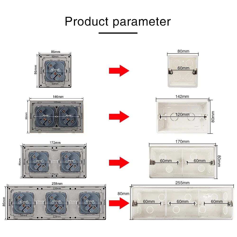 UBARO Wall Socket Light Switch Installation Concealed Box PC Plastic Fireproof Material White Surface Outlet Junction Multi Case