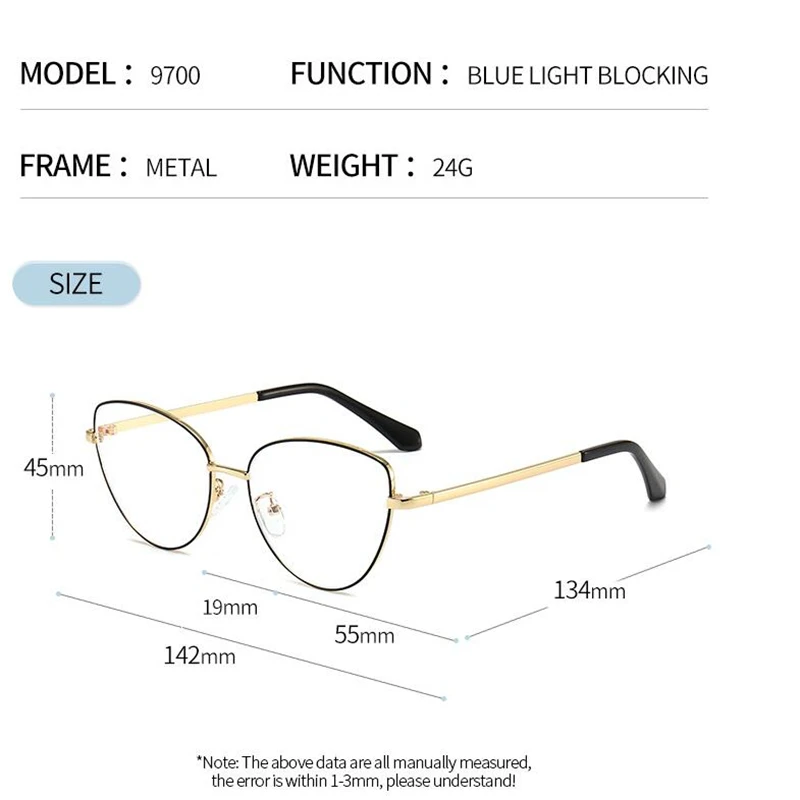 Rose Gold Anti Blue Rays Cat Eye Myopia Glasses With Degree Metal Computer Prescription Spectacles Diopter 0 -0.5 -0.75 To -6.0