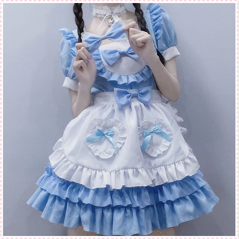 S-XXL Party Dress Maid Dress Japanese Sexy Cream Sweetheart Maid Dress Blue Pure Lolita Dress Lovely Dress Role-playing Dress