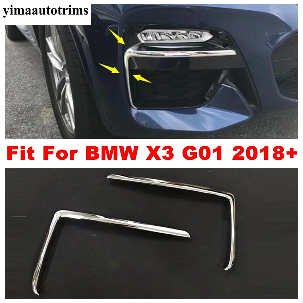 

Chrome Front Bumper Fog Lights Lamps Eyelid Eyebrow Stripes Accessories Cover Trim ABS Fit For BMW X3 G01 2018 2019 2020