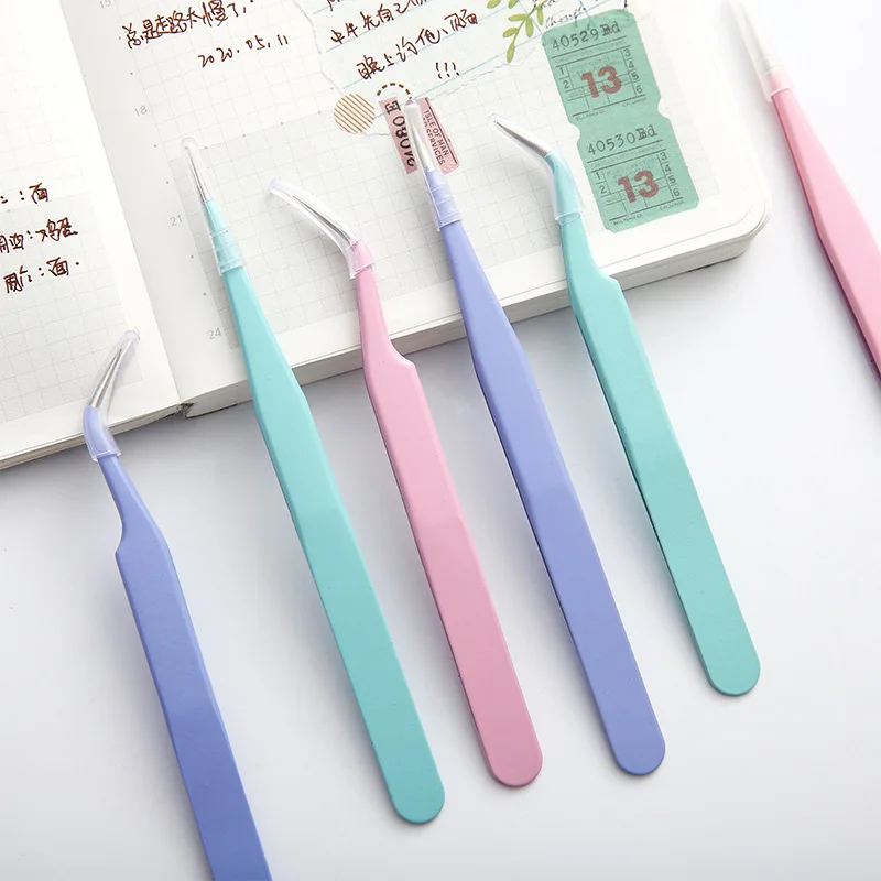 1 Pcs Stainless Steel Color Tweezers Hand Account Tweezers Pen Knife Hand Account Sticker Tape Practical Clip Stamp Tool Clip