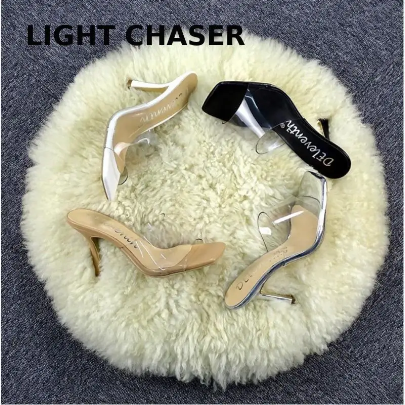 New Summer Women Shoes Square Toe Stiletto Women Sandals Transparent High Heel Sandals Women Slippers Sexy High Heel Slippers 43