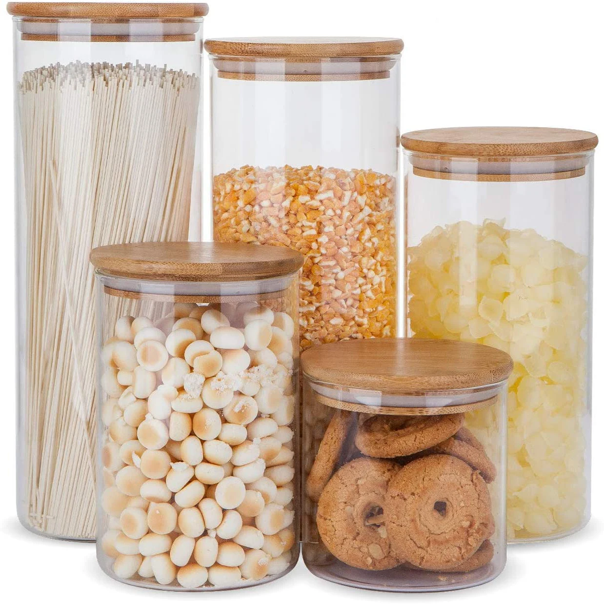 

Glass Food Storage Containers Set,Airtight Food Jars with Bamboo Wooden Lids Kitchen Canisters For Sugar Candy Cookie