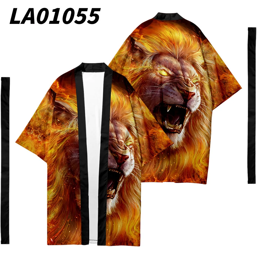 Oversize 6XL Lion พิมพ์สไตล์ญี่ปุ่น Kimono Cardigan กับเข็มขัดคู่ผู้หญิงผู้ชาย Casual เอเชียเสื้อผ้า Harajuku