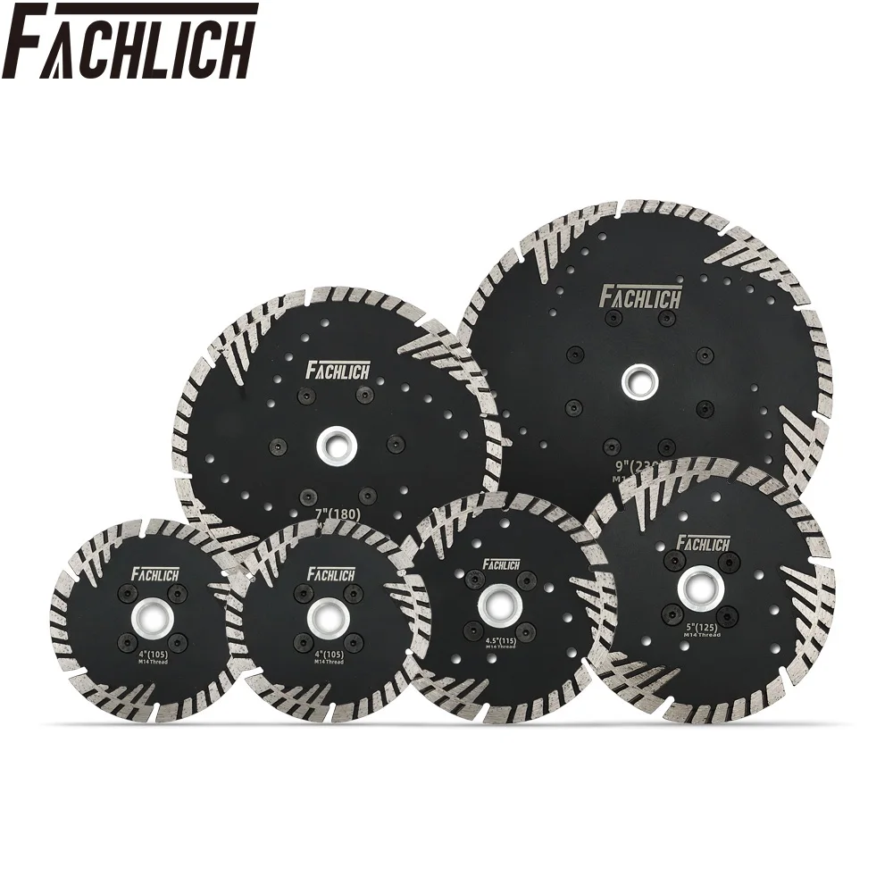 FACHLICH 1pc 4"/4.5"/5"/7"/9" Diamond Saw Blade with Protection Teeth Cutting Disc Granite Marble Stone Dia105/115/125/180/230mm