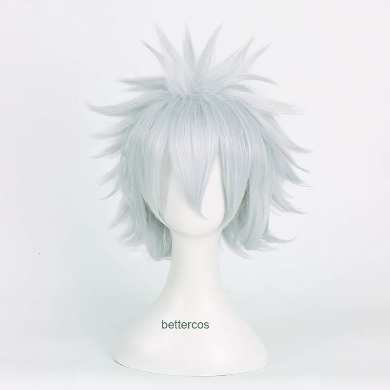 

Парик для косплея Hunter x Hunter Killua Zoldyck, термостойкие короткие синтетические волосы, с шапочкой, смешанные серебристые, белые, фиолетовые