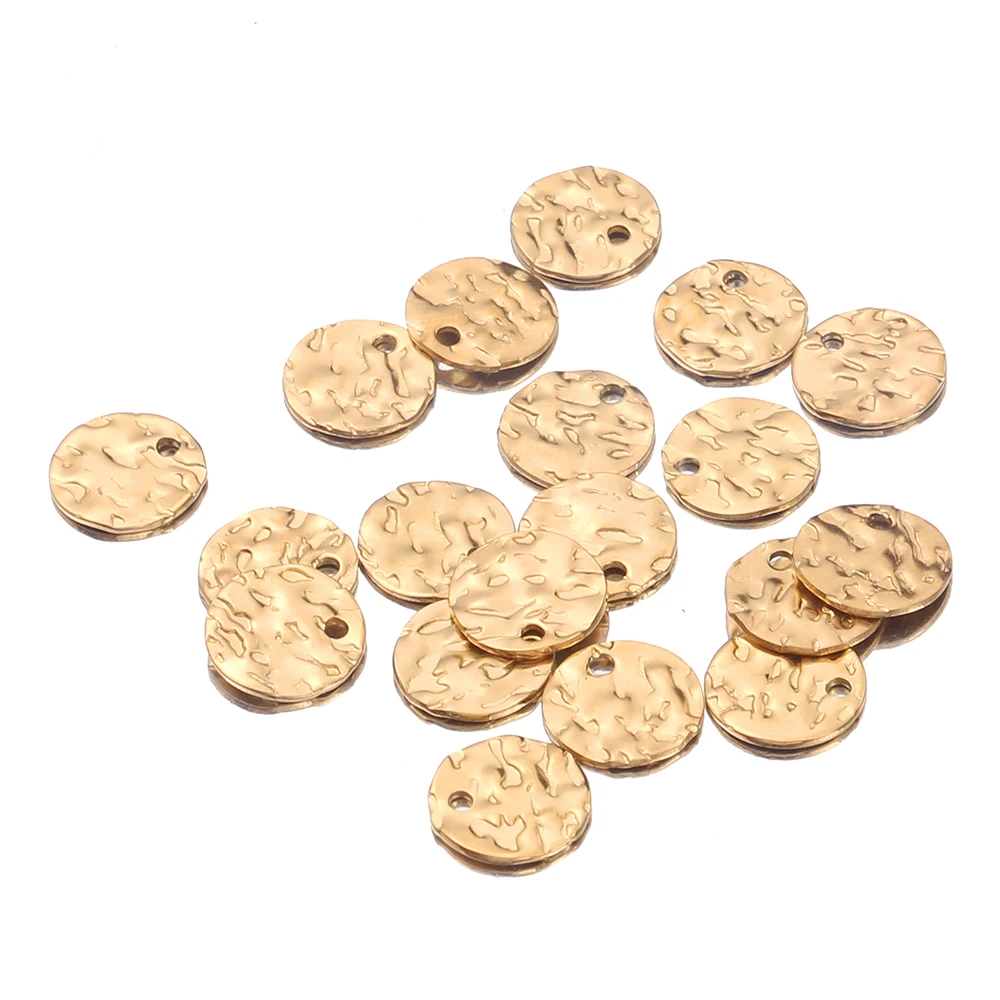 20pcs Hammered Disc Charms 8mm 10mm 12mm Gold Plated Stainless Steel Round Blank Coin Beads for DIY Necklace Bracelet Making