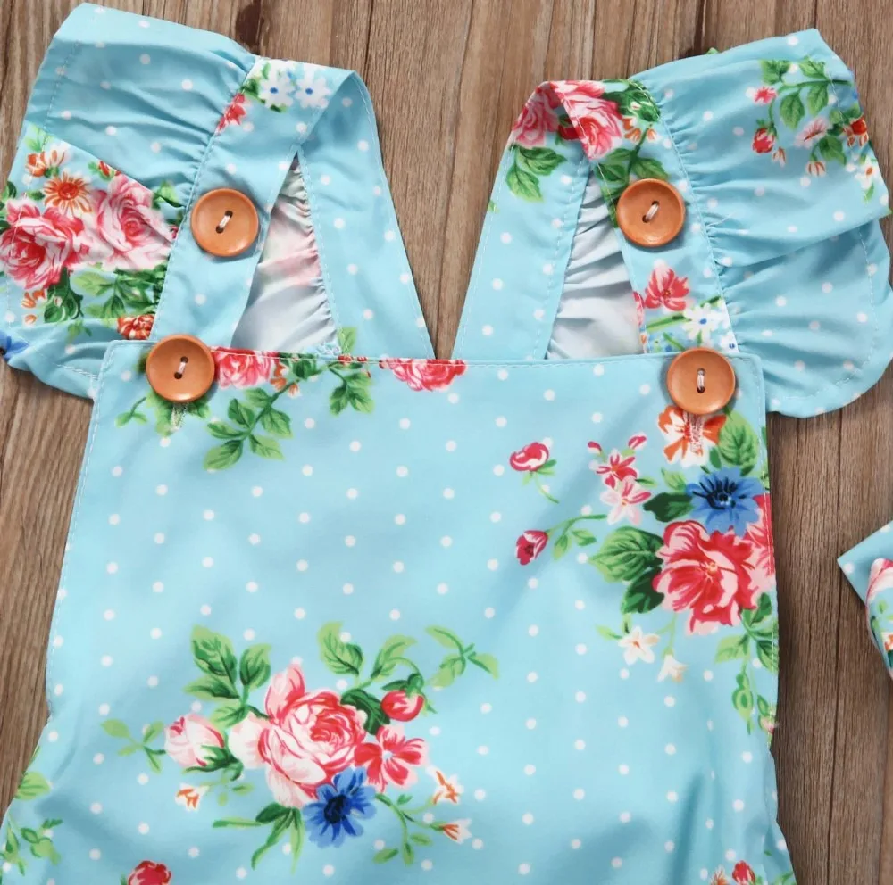 Newborn Baby Girls Floral One-pieces Romper Sunsuit Headband Clothes Set 0-24M