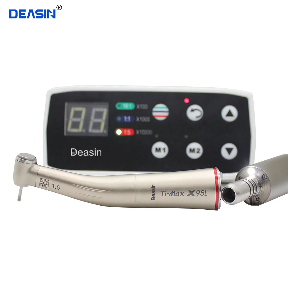 

DEASIN Dental Brushless Electric LED Micro Motor Internal Water Spray 1:5 Red Ring Contra Angle Handpiece High Rotation Pen