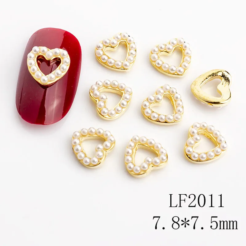 10pcs/Lot Nail Jewelry Decoration Gold Silver Gem Pearl Decor Heart Shape Rhinestone Parts For Manicure Accessories Supplies#7mm