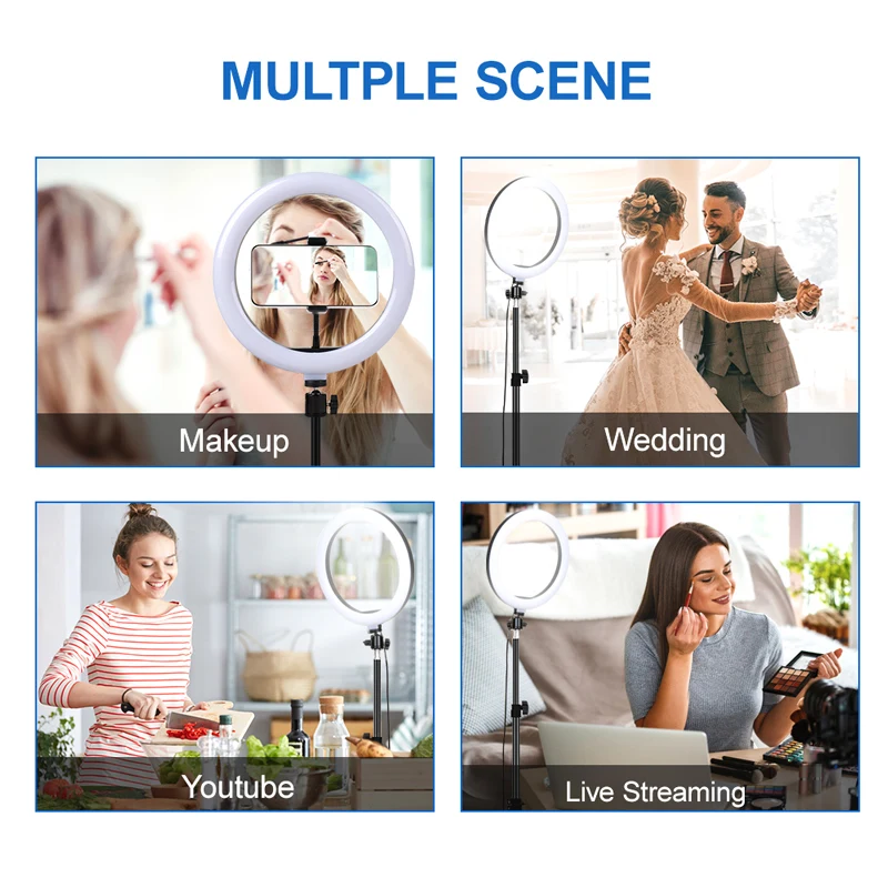 صور أضواء 26 سنتيمتر/10in شريط ليد دائري عكس الضوء لوسيس LED Selfie USB التوصيل مصباح ل Tiktok الفيديو إضاءة الاستوديو مع حامل ثلاثي القوائم