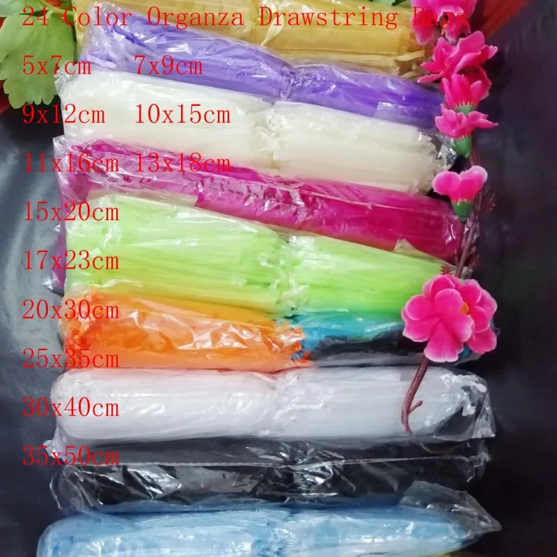 100pcs/lot 11x16 13x18 15x20 17x23 cm Organza Jewelry Bags & Pouches Drawstring Bags Gift Packaging Bags