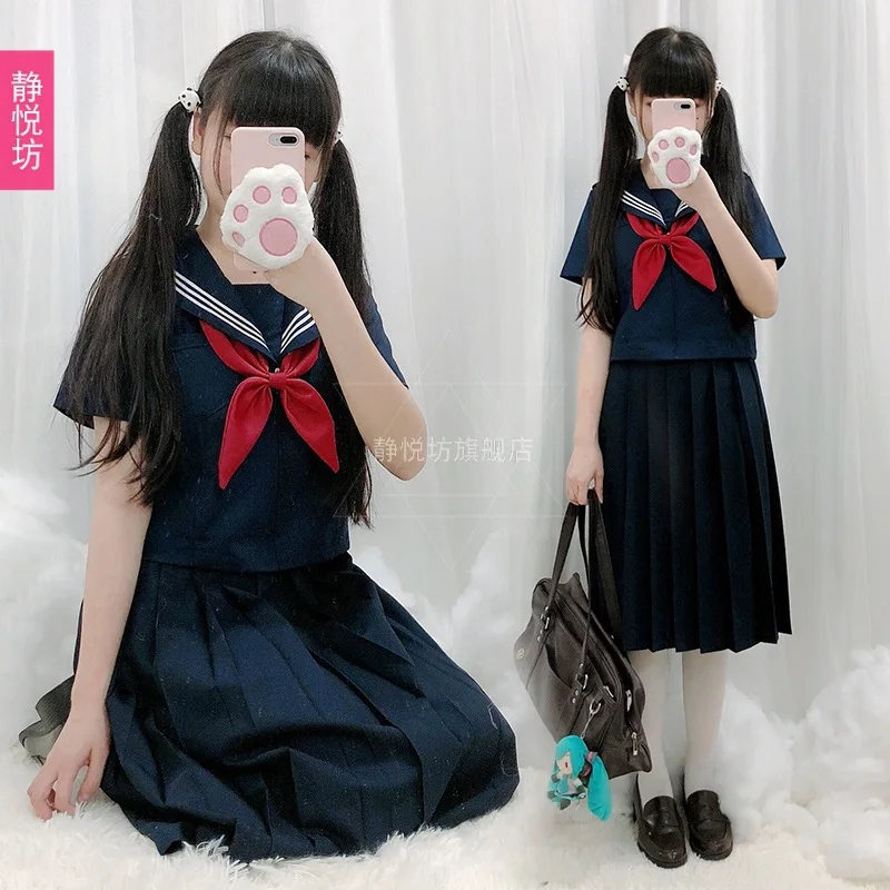 Japan Cute Girl Girls JK Uniform Two-Piece Suit Summer Dress Sailor Suit College Style School Uniform black lolita dress