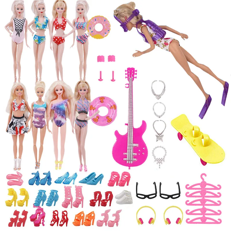 Barbies Doll Accessories 40items Bikini Swimsuit Swim Ring Shoes Necklace Accessories Doll Clothes Beach Scene For Barbies Dolls