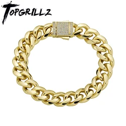 TOPGRILLZ 2021 New 10/12mm Spring Clasp Cuban Bracelet Hip Hop Mens Bracelet High Quality Fashion Jewelry Party Gift
