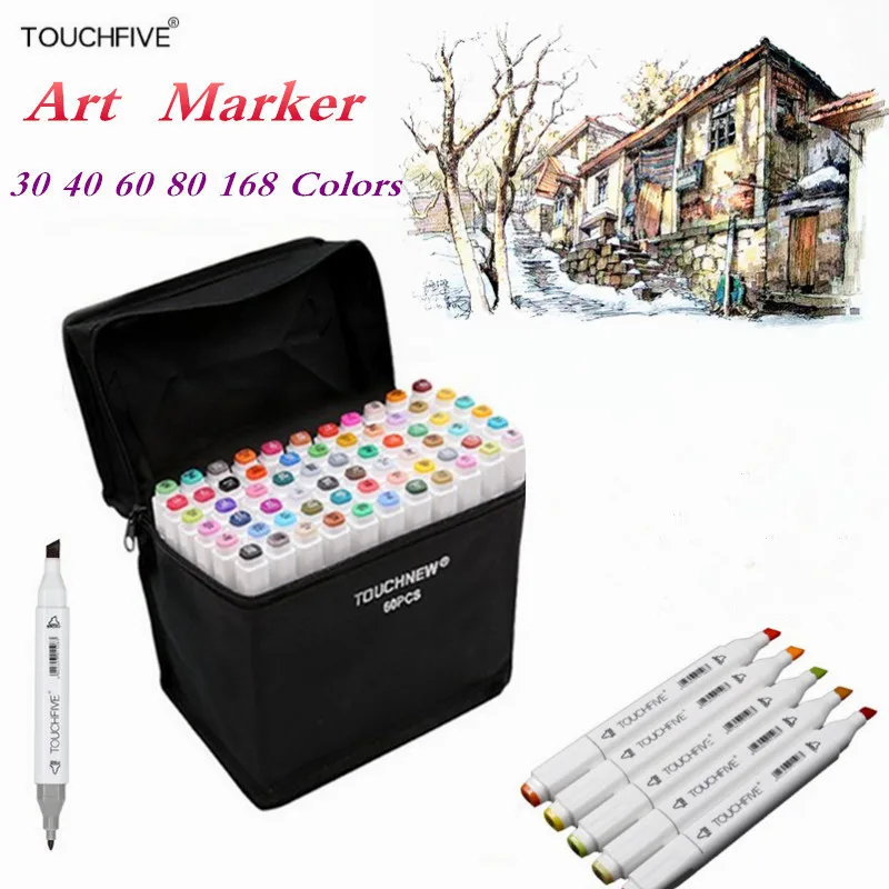 Touchfive 30/40/60/80 Colors Art Markers Set Dual Head Alcohol Sketch Markers Pen For Manga Drawing Markers Design Supplies