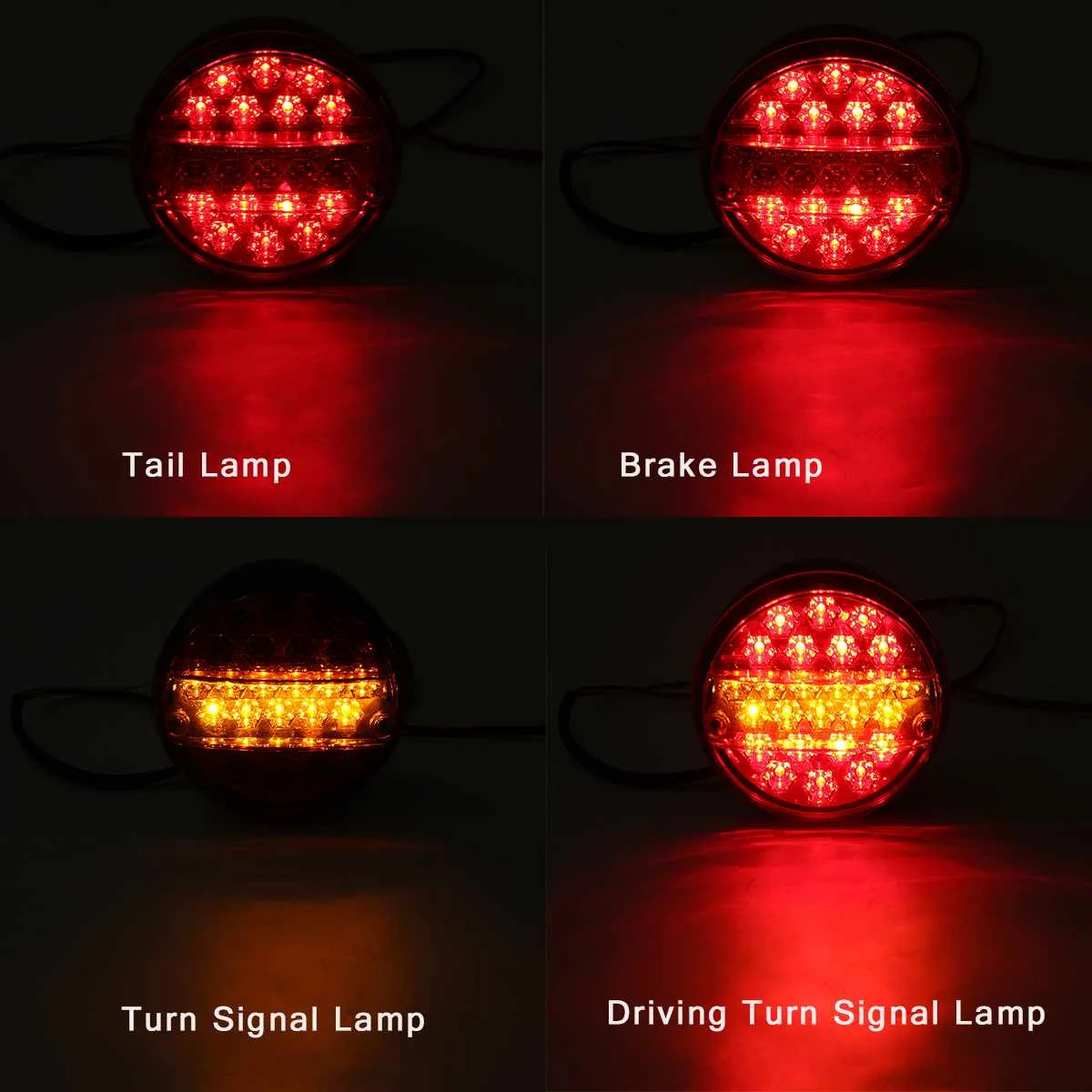 20 LED 12V 24V Universial Car Tail Light Rear Stop Indicator Brake Light Round Signal Red Amber Trailer Truck Caravan Van Lorry