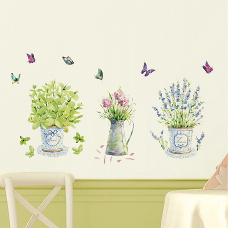 Wall Stickers DIY Butterfly Potted Flower Pot Wallpaper Sticker For Wall Waterproof  Home Decoration  Wall Art Self-adhesive