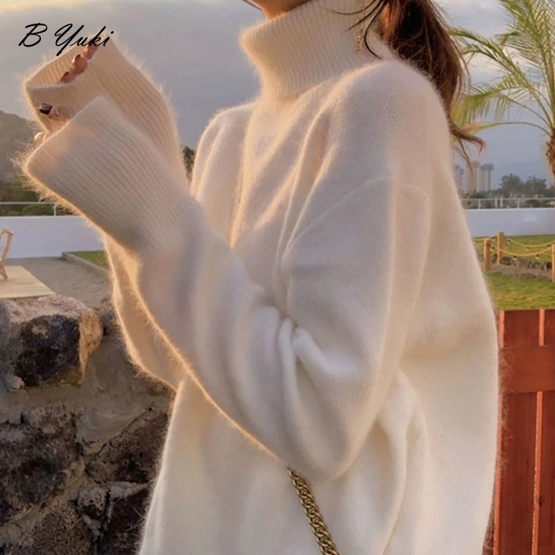 Blessyuki Kawaii Cute Oversized Turtleneck Knitted Pullovers Sweater Women Casual Elegant Solid Long Sleeve Sweaters Simple Lazy