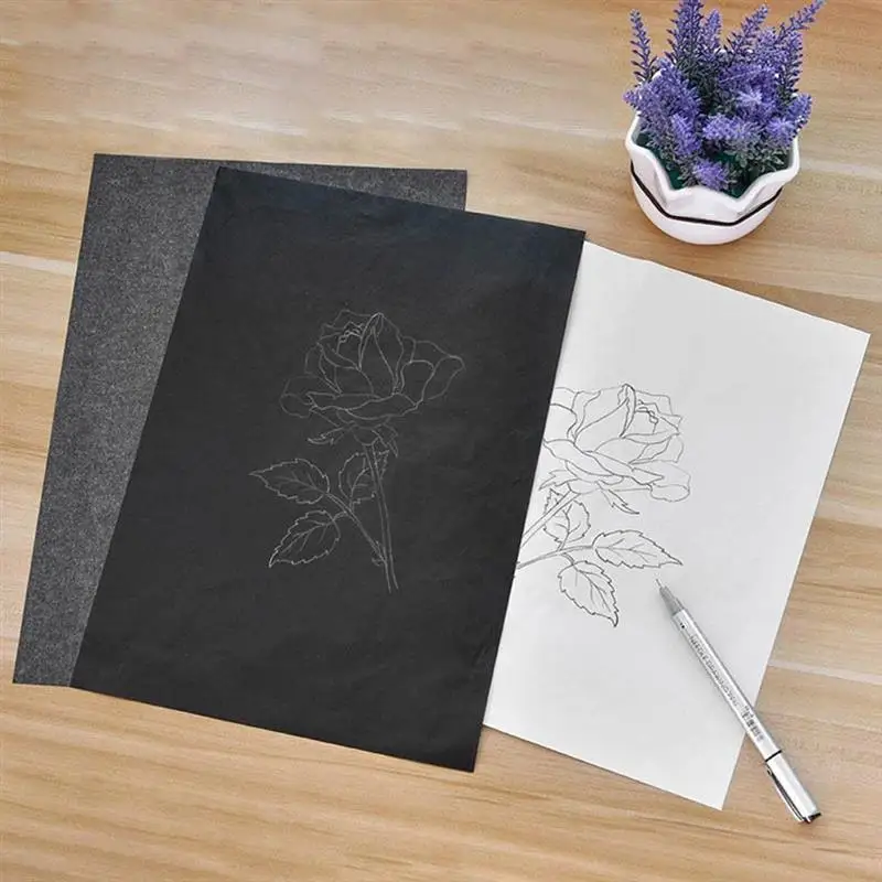 50pcs A4 Carbon Paper Black Legible Graphite Transfer Tracing Painting Reusable Art Surfaces Copy Paper