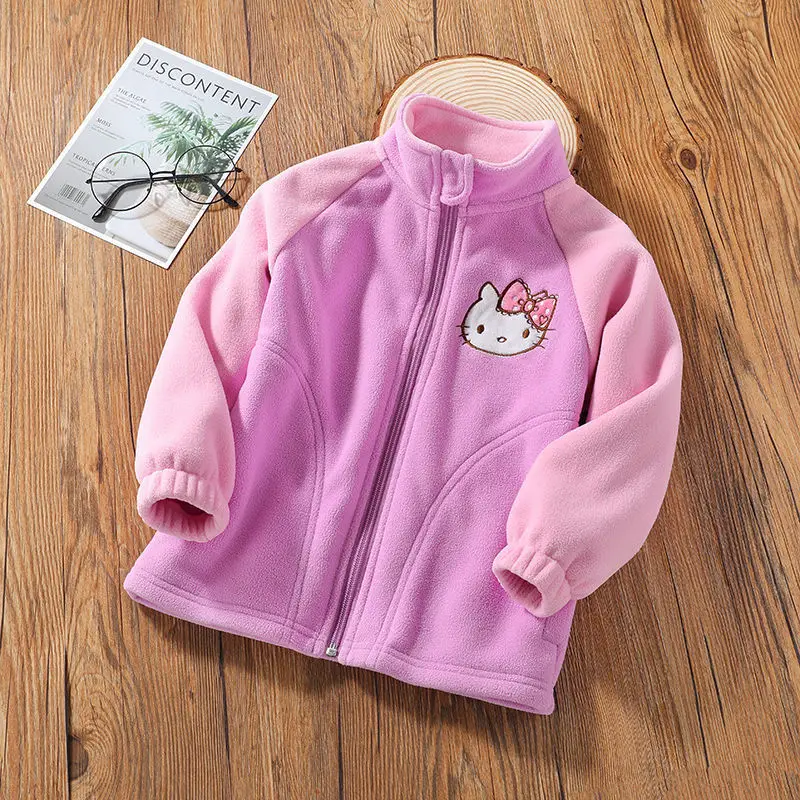 Hello Kitty cartoon Girls coat autumn winter children fleece thickened fleece zipper warm windproof Cotton Jacket clothes