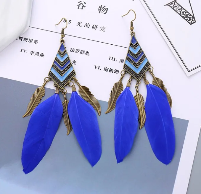 New 30 pairs   Charm feather Earrings handmade big ethnic Style Fashion Jewelry for women accessories colour Pendant Earring